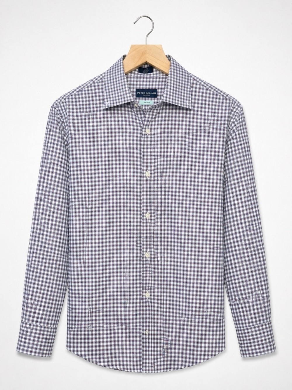 Peter Millar Collection Flex Fit Navy, Red, and White Gingham Dress Shirt